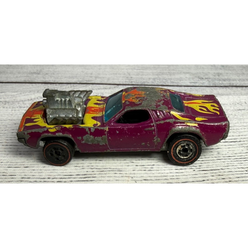 Vintage 1970 Hot Wheels Redline Rodger Dodger Plum Purple Flames Hong Kong Base